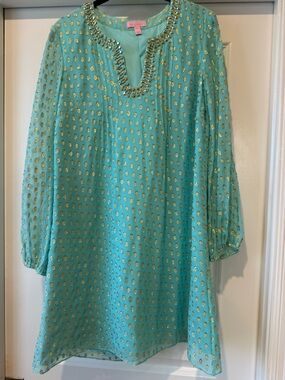 Lilly Pulitzer Turquoise Shift Tunic with Gold Metallic Accents